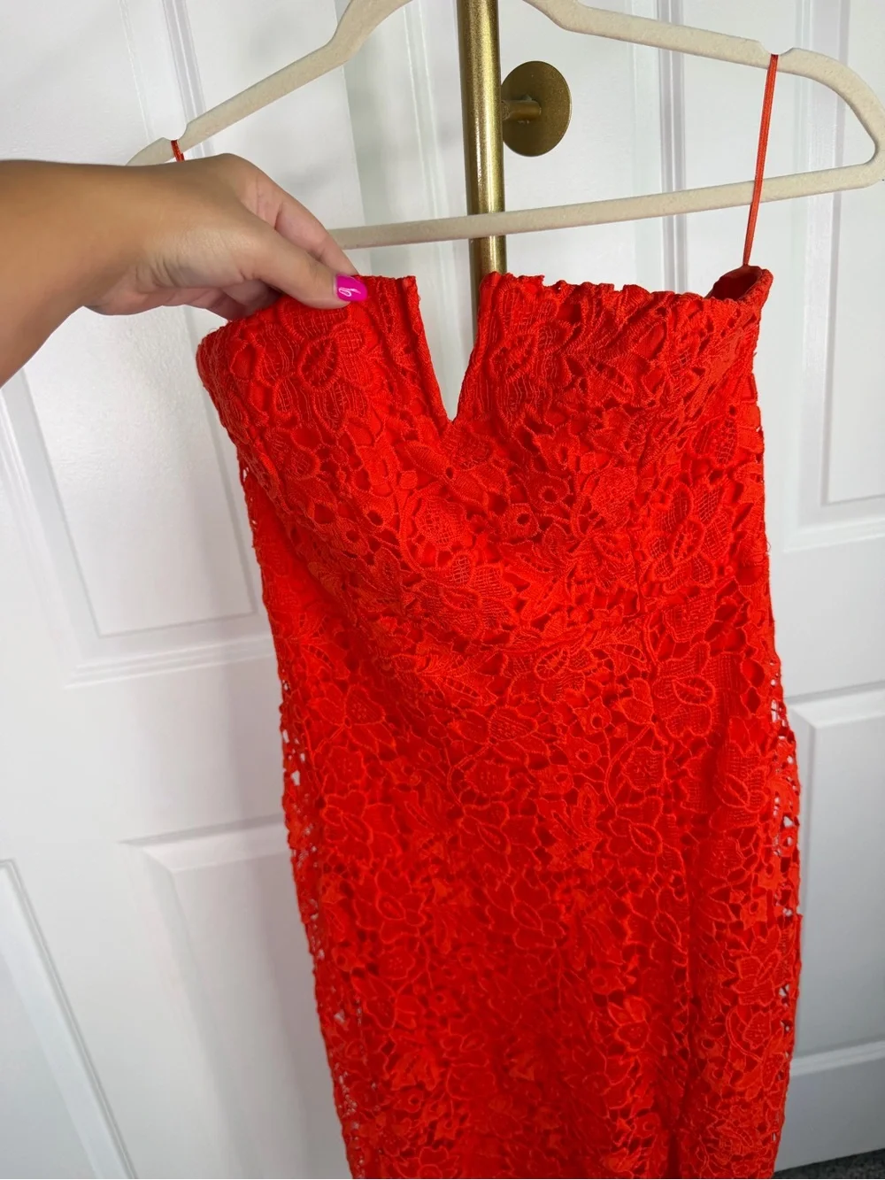 ASTR the Label Red Floral Lace Strapless Midi Dress Size L Cocktail Party - Picture 12 of 12